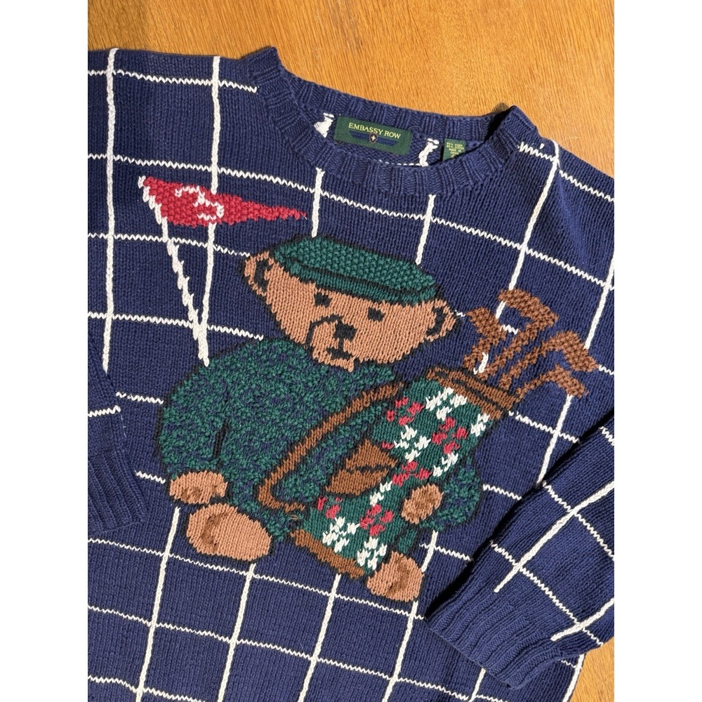 Vtg‎ Embassy Row GolfBear Knit Sweater Size XL Linen Cotton Blend Preppy RARE